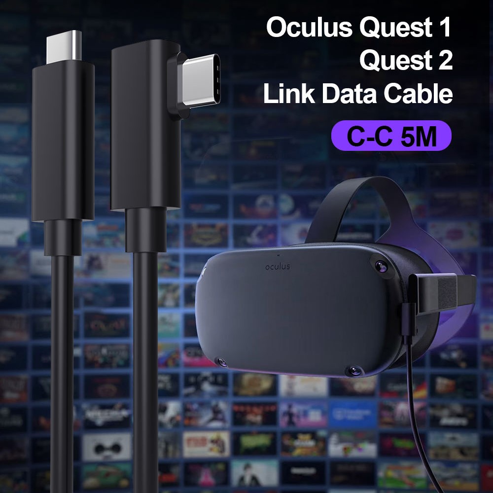VR Headset Cable for VR Quest 2 5m 90 Degree Right Angle USB 3.2 Gen1 Type-C Cable Support Fast Charging 5Gbps Sync Data-2