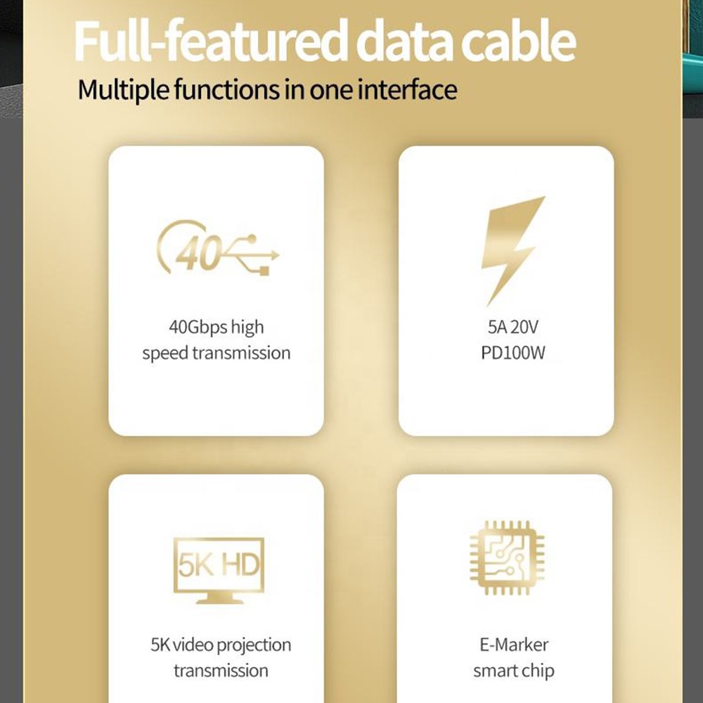 1m USB4 40Gbps High Speed Data Cable Thunderbolt3 Type C PD 100W Fast Charging Coaxical Cord-7