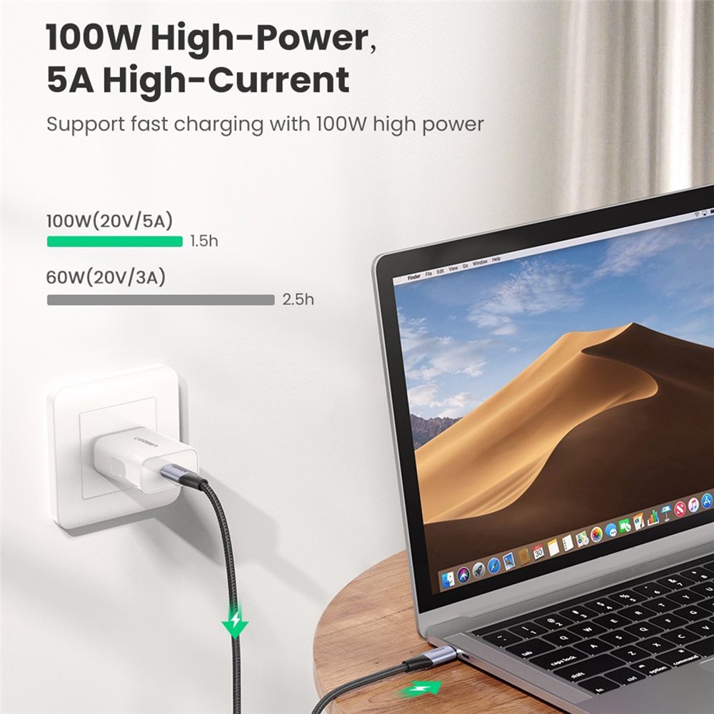 UGREEN 1m 100W PD Fast Charge USB C to Type C Aluminum Shell Braided Data Cable for Cellphone/Laptop-2