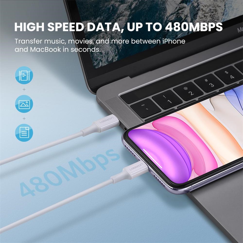 UGREEN 2m High Speed Data Transmission Cord MFI Certified Type-C to Lightning 3A PD Fast Charging Cable-3