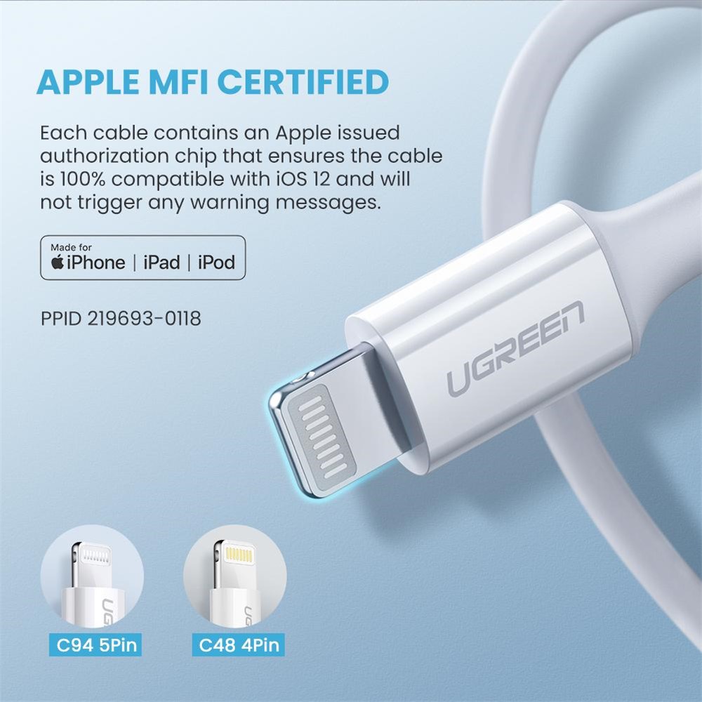 UGREEN 2m High Speed Data Transmission Cord MFI Certified Type-C to Lightning 3A PD Fast Charging Cable-4