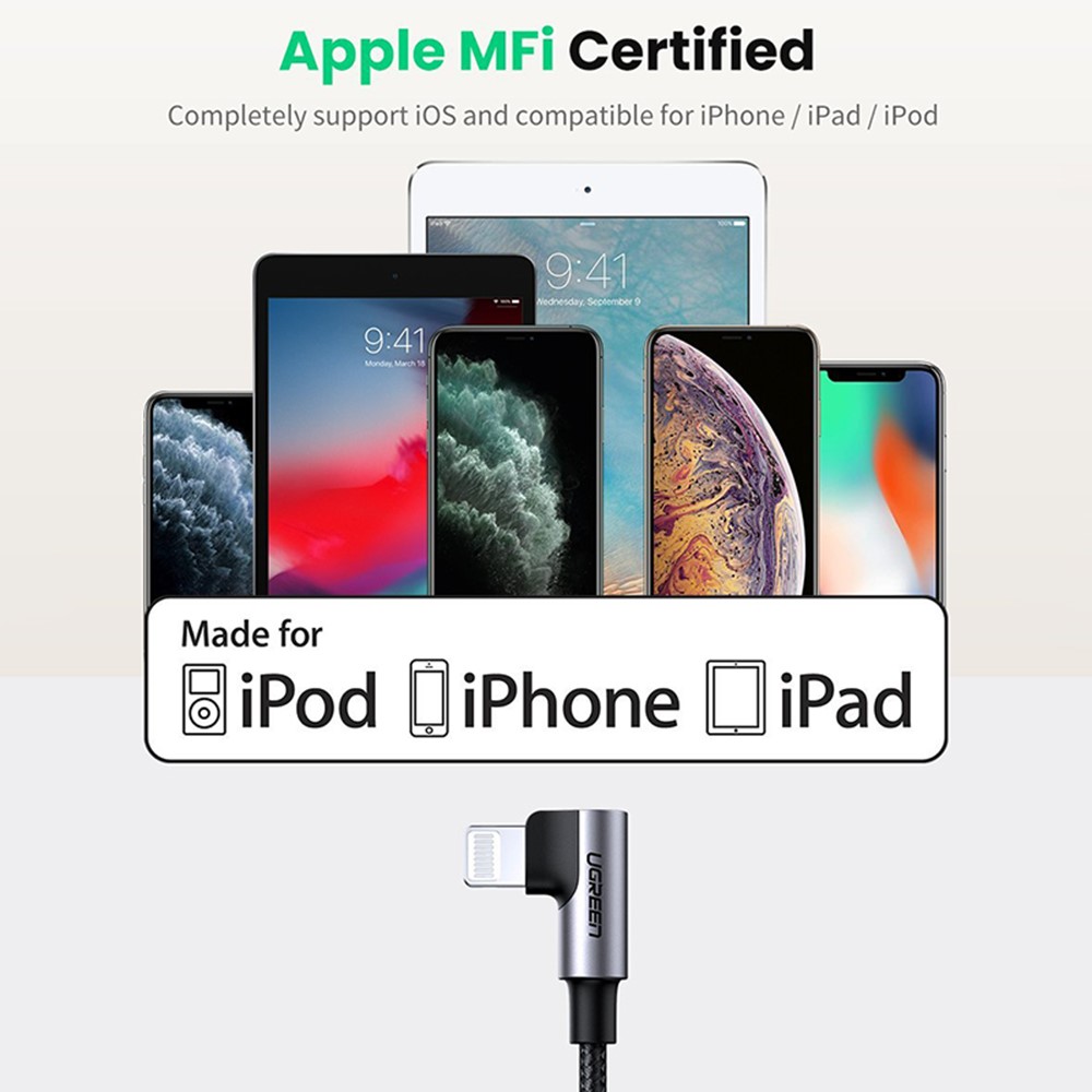 UGREEN 1.5m MFI Certified Type-C to Lightning 90 Degree L Shape Data Cable 3A Fast Charging Cord-6