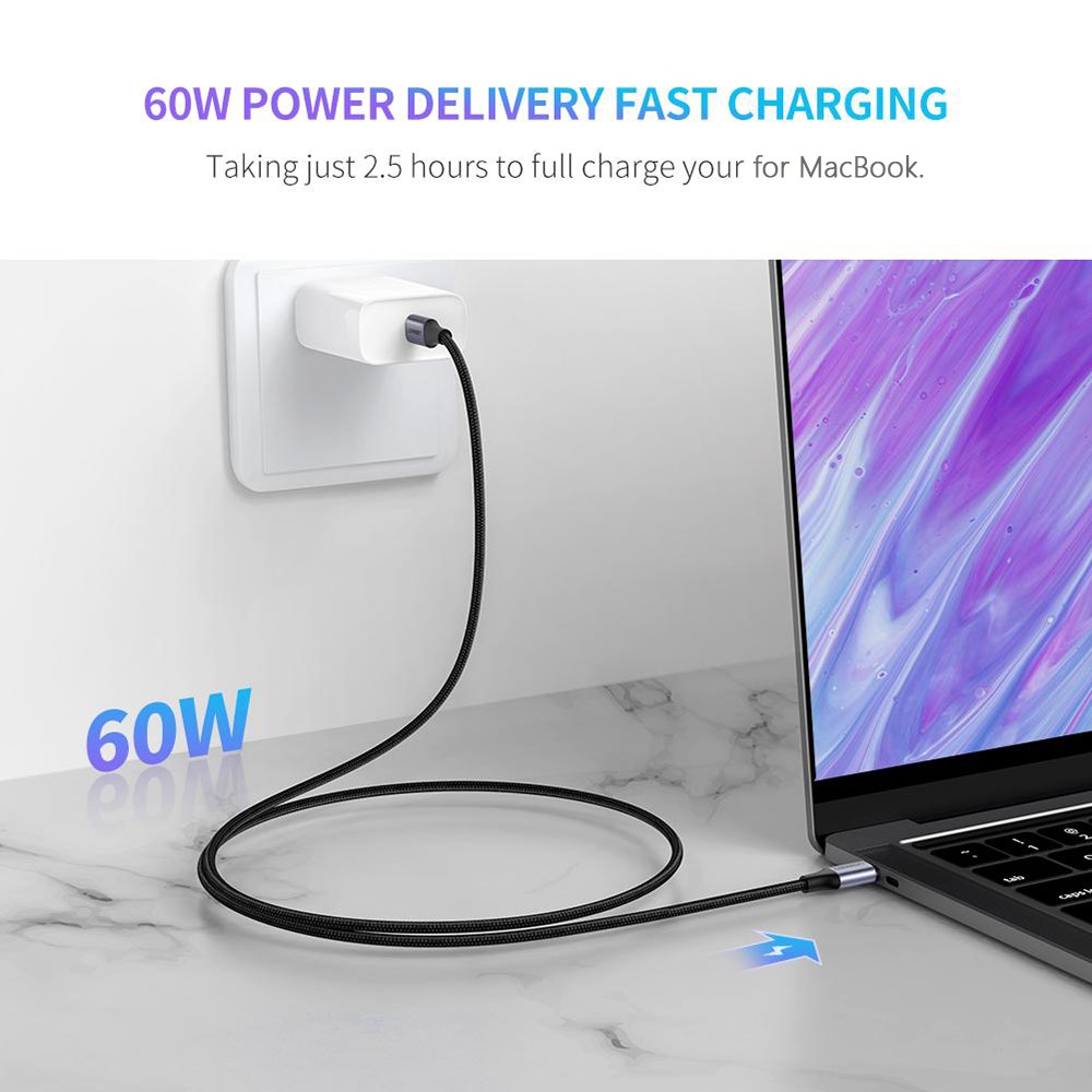 UGREEN 1.5m 60W PD Fast Charging Cord for Huawei Matebook/MacBook/iPad Pro USB C to C Nylon Braided Data Transfer Cable-2