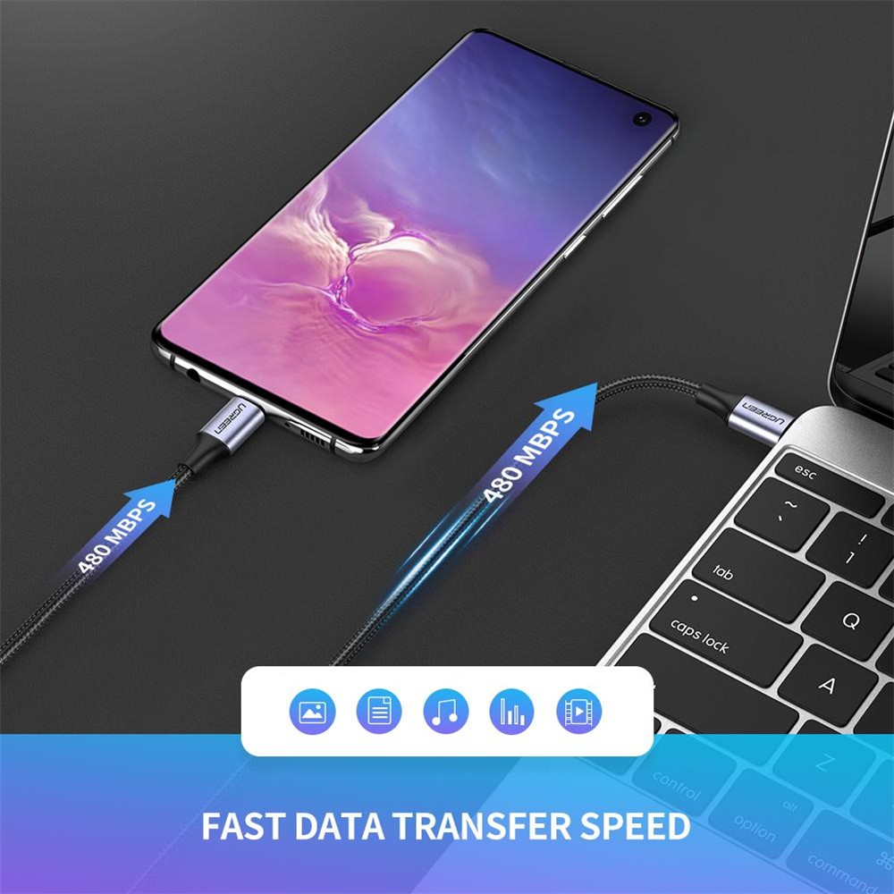UGREEN 1.5m 60W PD Fast Charging Cord for Huawei Matebook/MacBook/iPad Pro USB C to C Nylon Braided Data Transfer Cable-3