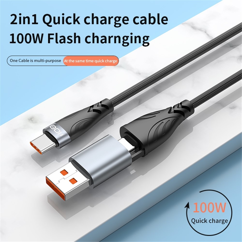 ADC-008 1m 2 in 1 USB+Type-C to Type-C 100W Flash Charging Data Cable-3