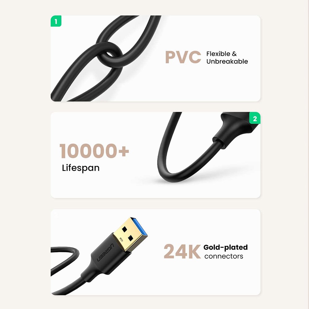 UGREEN 60524 0.5m USB 3.0 A Male to A Male Data Cable for Hard Drive, Laptop, DVD Player, TV, USB 3.0 Hub, Monitor, Camera, Set Up Box-7