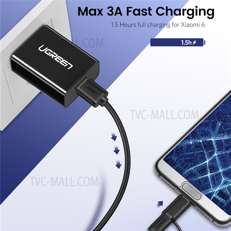 UGREEN 30177 1.5m USB2.0 to Micro USB + Type-C Data Cable 2.4A Fast Charging Cord 2 in 1 USB Cable Gold-plated Connector High-Speed Sync Data Transfer-2