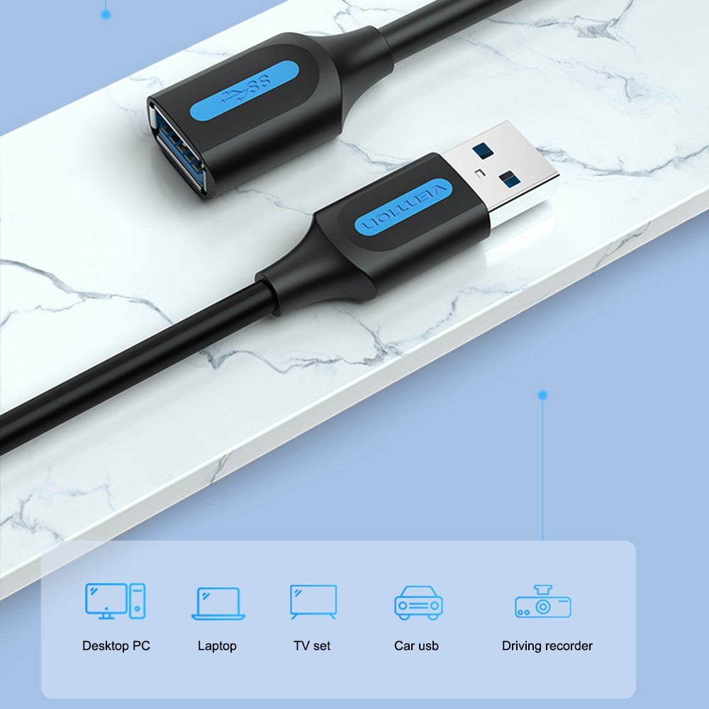 VENTION CBHBD 3m USB-A 3.0 Male to Female Extension Cable 5Gbps High Speed Data Transfer Round PVC Cord-5