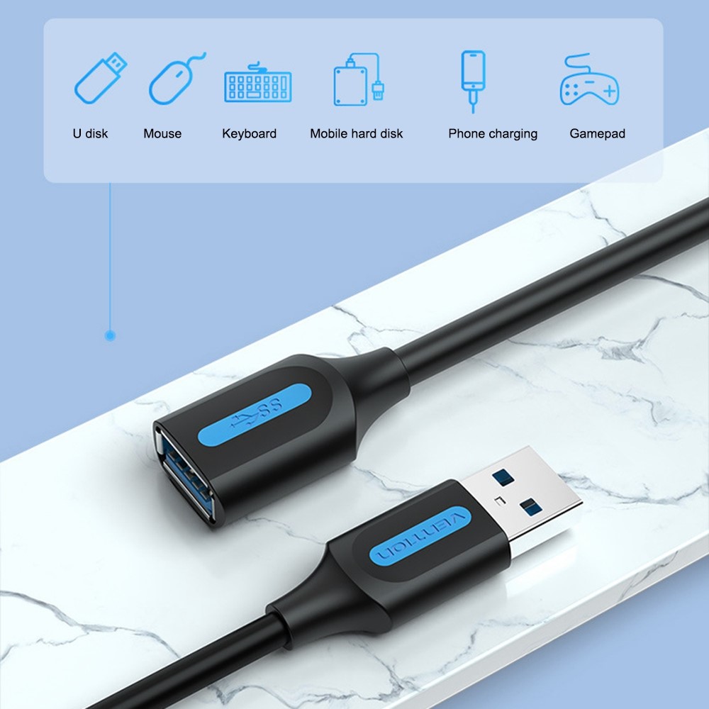 VENTION CBHBD 3m USB-A 3.0 Male to Female Extension Cable 5Gbps High Speed Data Transfer Round PVC Cord-6