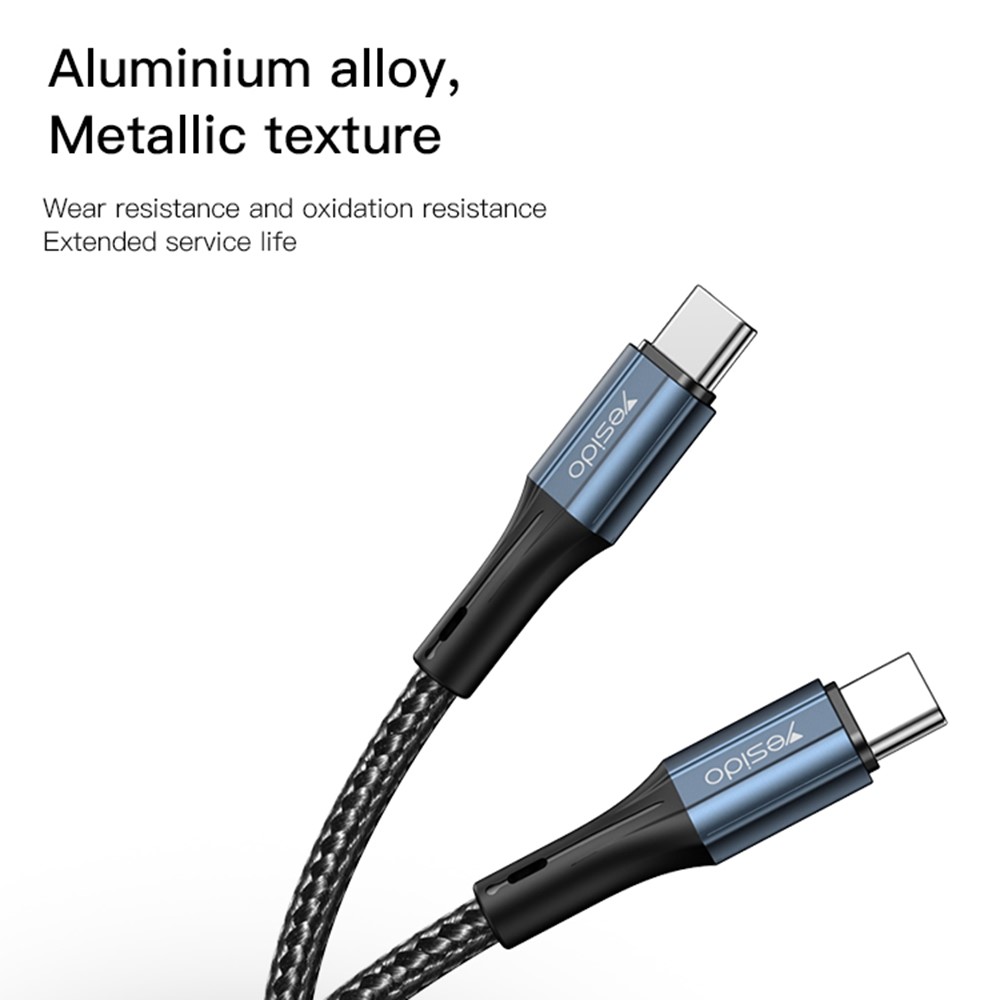 YESIDO CA96 USB C to USB C Data Cable PD 60W Type-C Nylon Braided Charger Cord-5