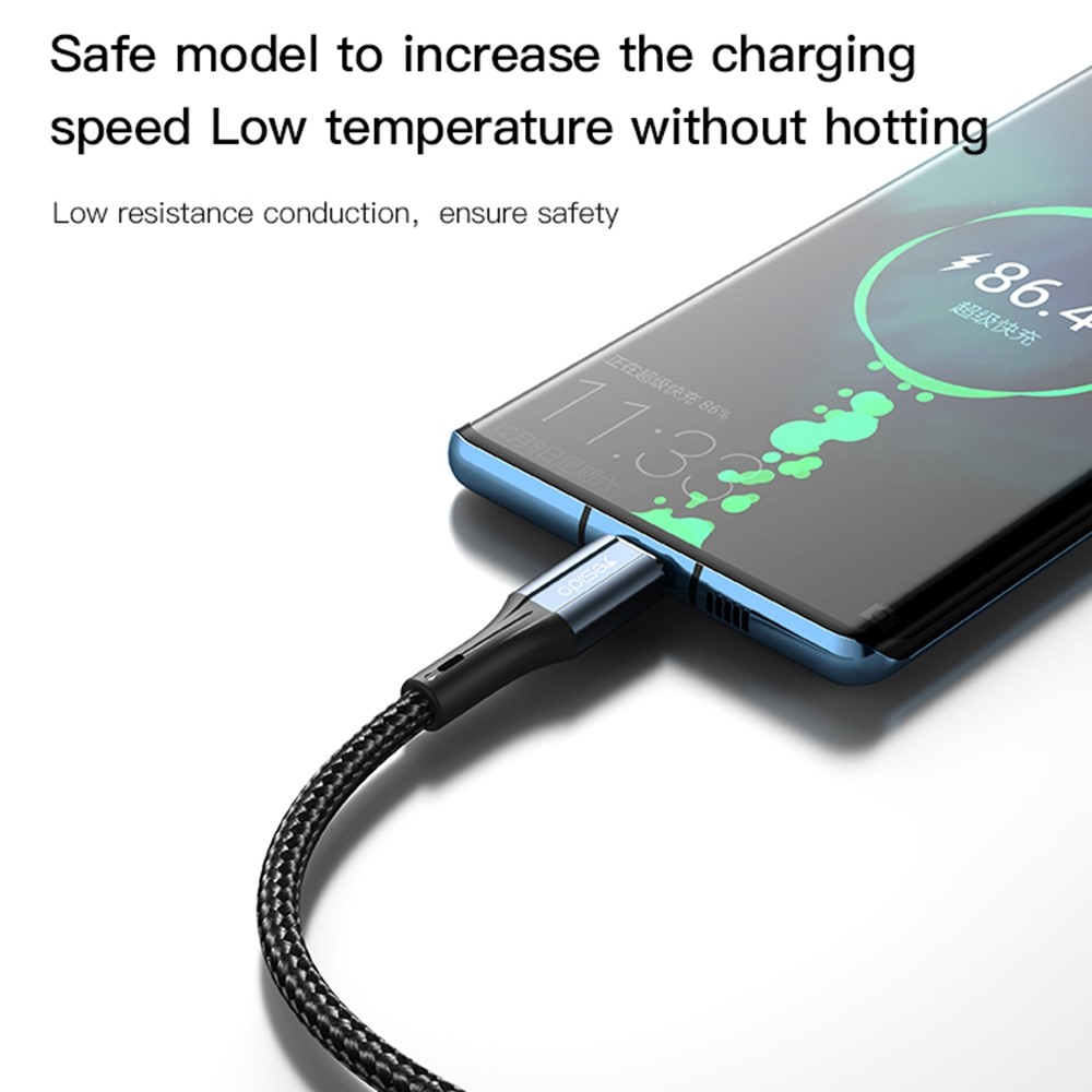 YESIDO CA96 USB C to USB C Data Cable PD 60W Type-C Nylon Braided Charger Cord-7