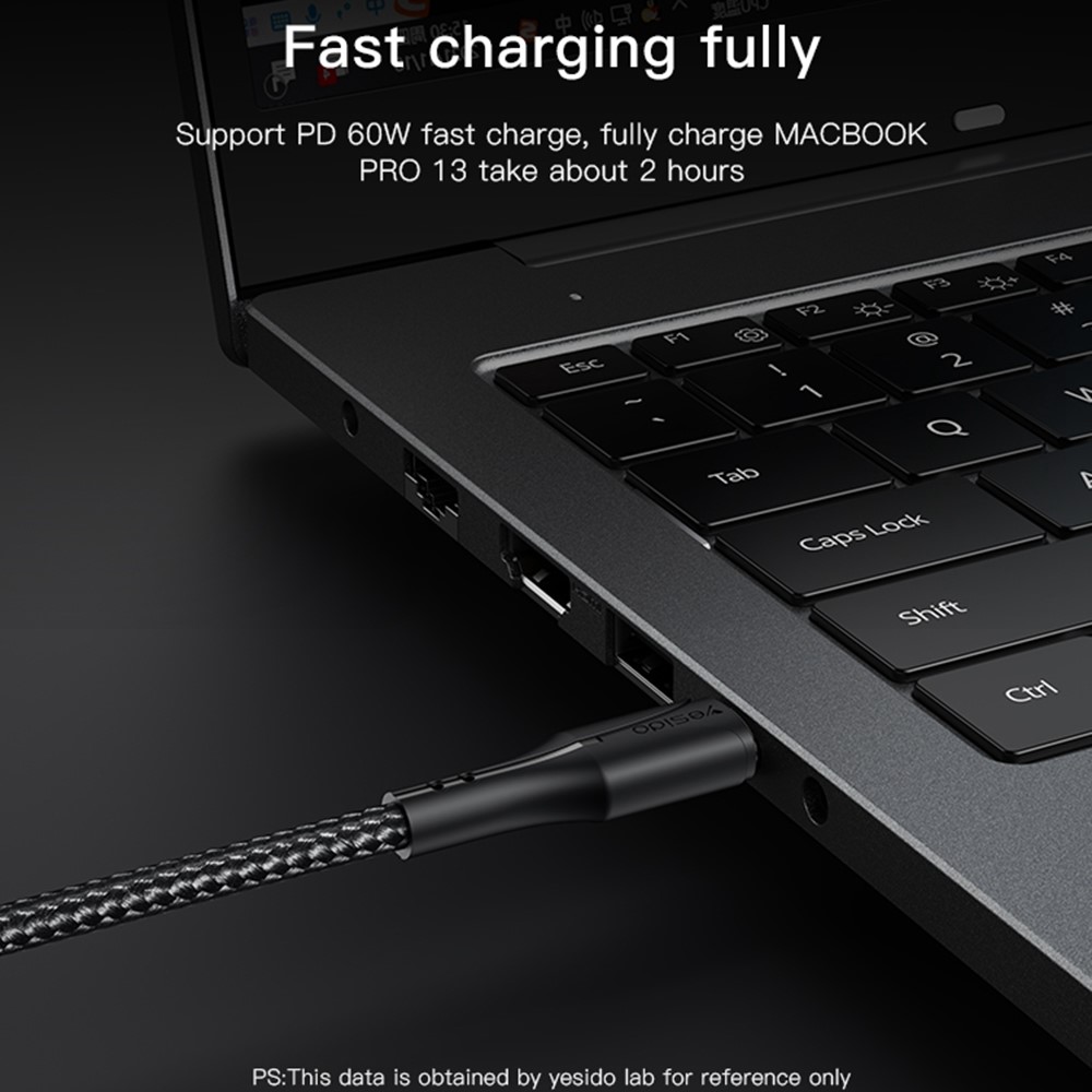 YESIDO CA100 PD 60W Type-C to Type-C Fast Charging Cable Nylon Braided Data Cord with Indicator-3