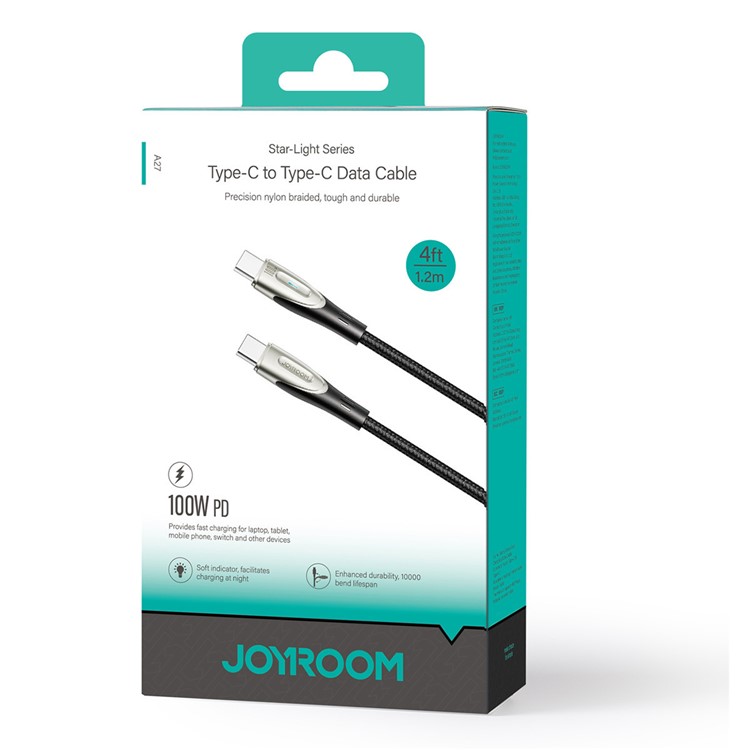 Joyroom SA27-CC5 Star-light-serie 3m Typ-c zu Typ-c 100W Schnelles Laden Nylon Geflochtenes Kabeldatenkabel - Schwarz-10
