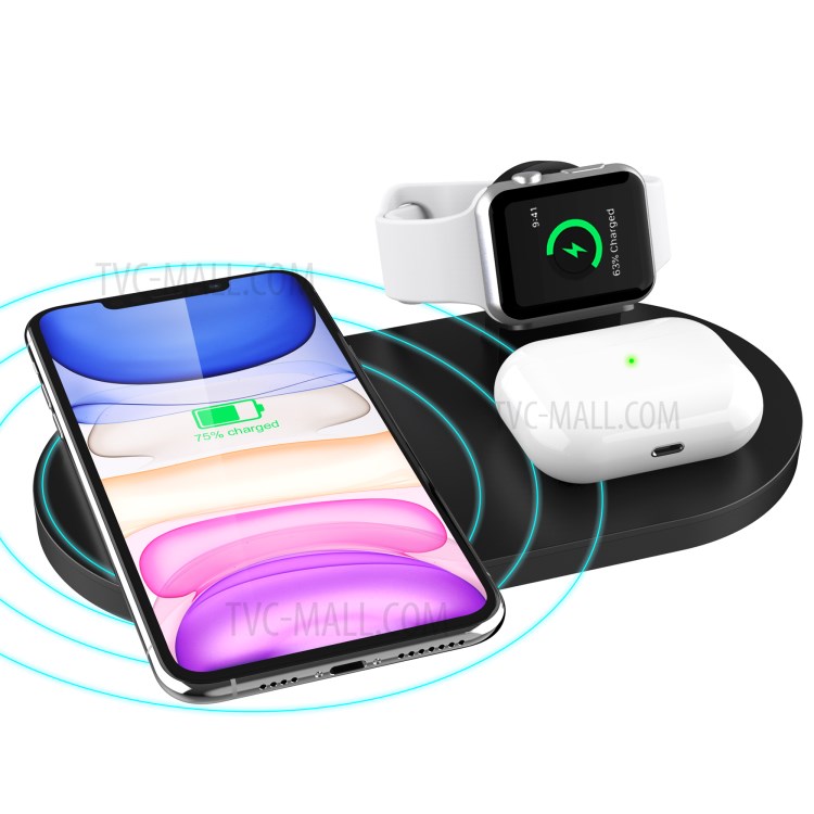 10W 3-en-1 Pied De Support De Station D'accueil De Charge Du Chargeur Multifonction Sans Fil Pour Apple Iphone / Ipod / AirPod - Noir-1
