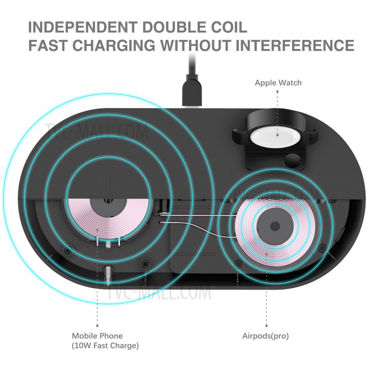 10W 3-en-1 Pied De Support De Station D'accueil De Charge Du Chargeur Multifonction Sans Fil Pour Apple Iphone / Ipod / AirPod - Noir-2