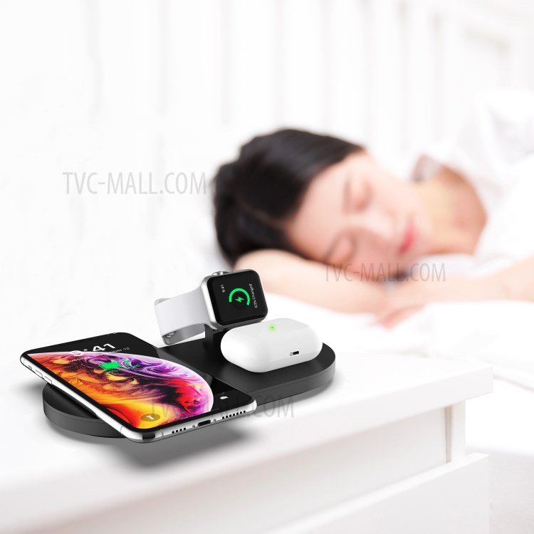 10W 3-en-1 Pied De Support De Station D'accueil De Charge Du Chargeur Multifonction Sans Fil Pour Apple Iphone / Ipod / AirPod - Noir-5