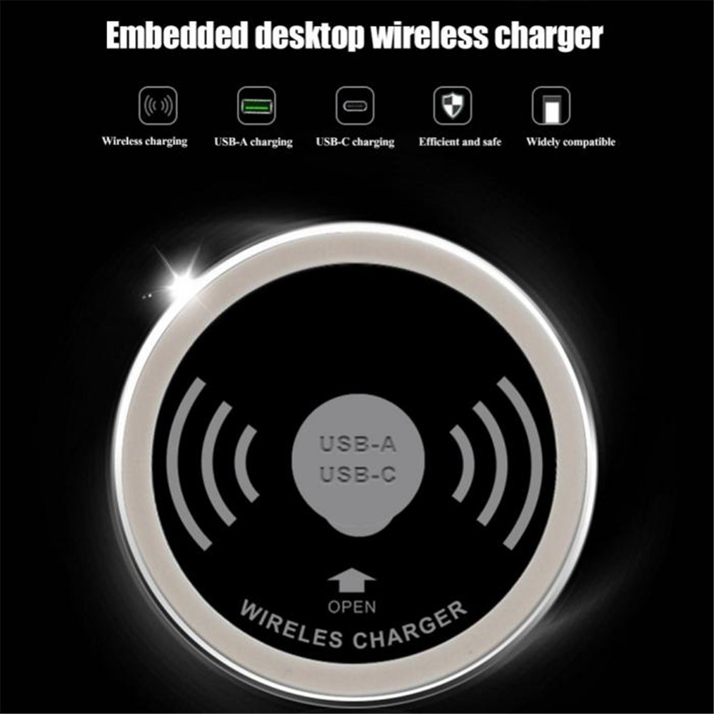 Carregador Sem Fio De Desktop Incorporado 15W Com Porta De Carregamento USB-A E USB-C