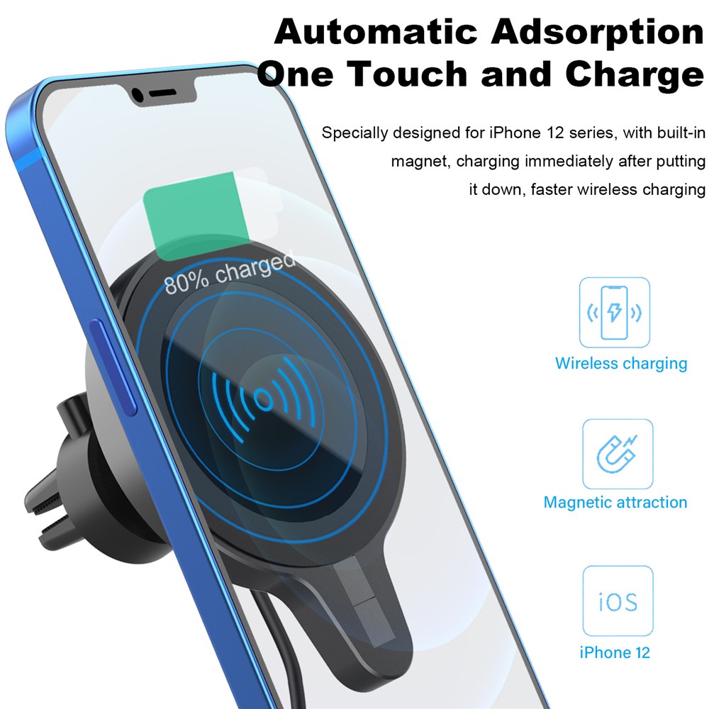 Magnetic Wireless Charger Car Phone Holder 15W Qi Fast Charging Mount for iPhone 12 Huawei-6