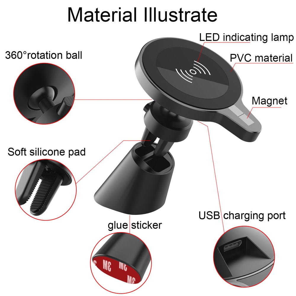Magnetic Wireless Charger Car Phone Holder 15W Qi Fast Charging Mount for iPhone 12 Huawei-8