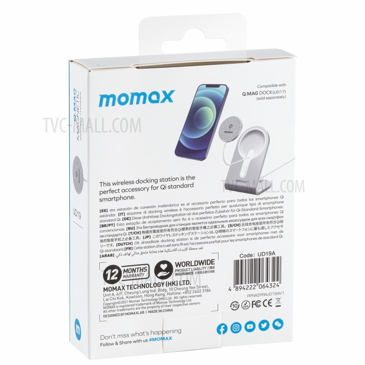 MOMAX Q.MAG Magnetic Wireless Charger Phone Fast Charging Pad for iPhone 12 Series - Blue-12