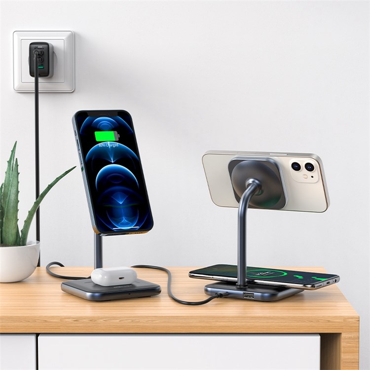 ACEFAST E1 Desktop 2-in-1 Wireless Charger Desktop Magnetic Phone Charger Cordless Charging Stand for iPhone12/13 Series-7