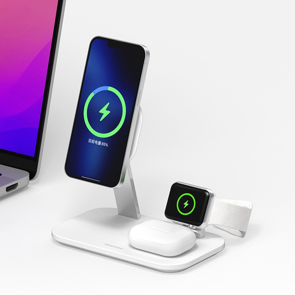 MOMAX Q.Mag Pro 3 UD26W 3-in-1 Magnetic Wireless Charger Desk Charging Stand for iPhone iWatch AirPods Charging Dock with MFM+MFW Certification-5
