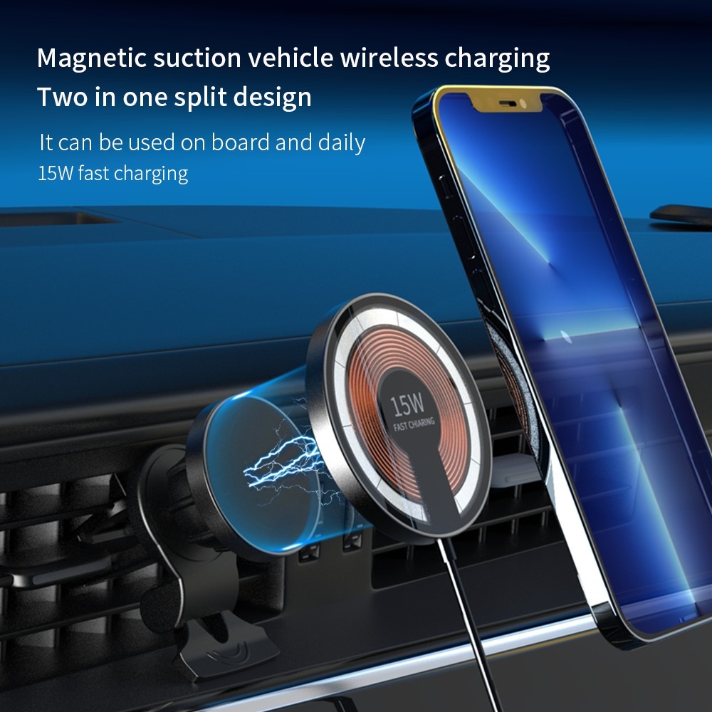 T09 2 in 1 Transparent Car Magnetic Wireless Charger 15W Fast Charging Stand Compatible with Magsafe Car Mount Charger for iPhone 13 / 12 Series-2