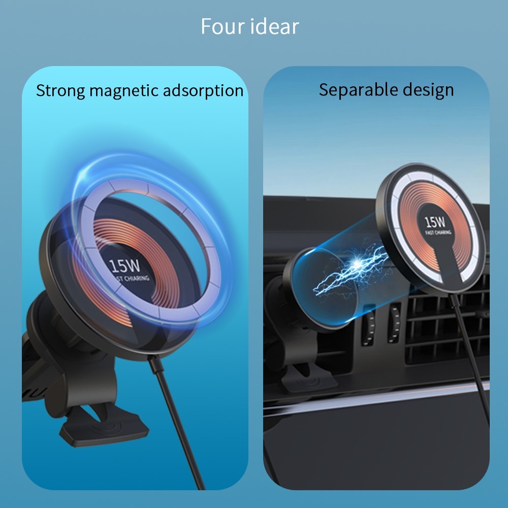 T09 2 in 1 Transparent Car Magnetic Wireless Charger 15W Fast Charging Stand Compatible with Magsafe Car Mount Charger for iPhone 13 / 12 Series-6