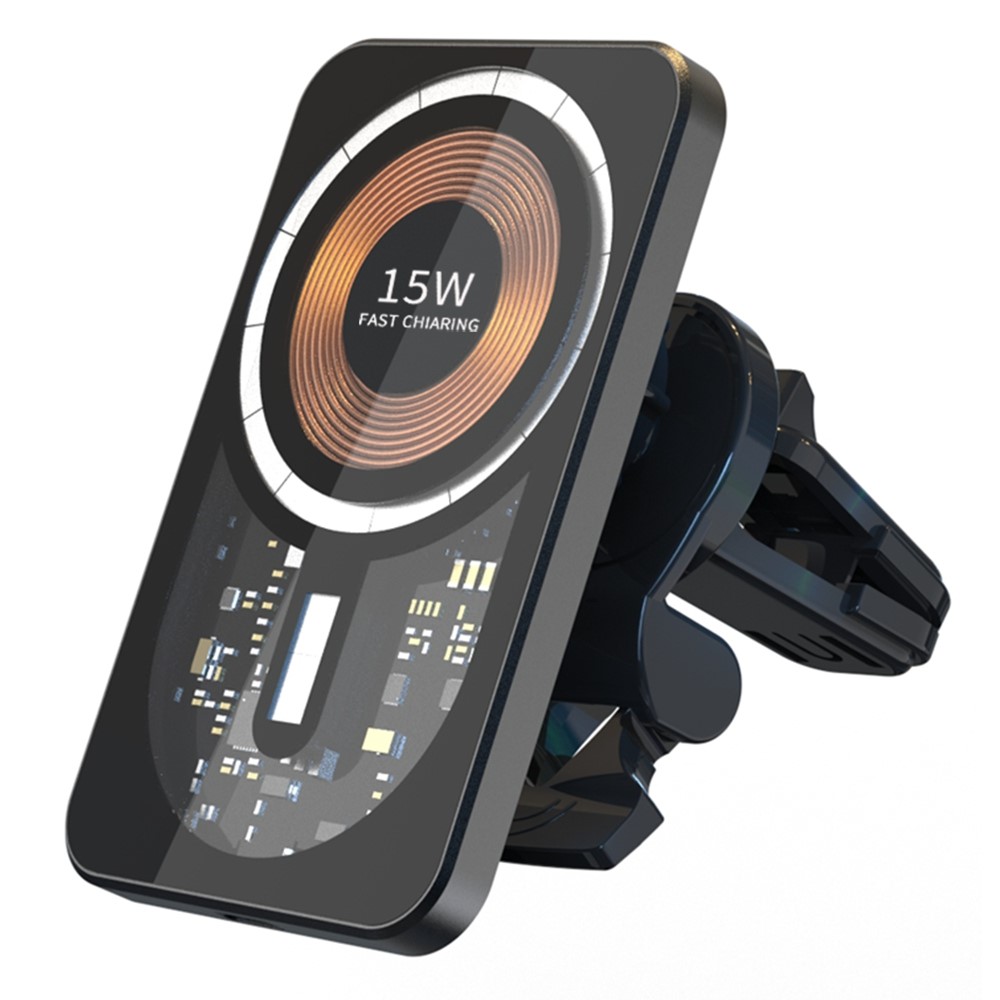 T11 Magnetic Car Wireless Charger for iPhone 13 / 12 Series 15W Fast Charging Stand Transparent Air Vent Mount Charger-11