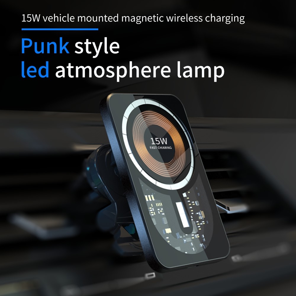 T11 Magnetic Car Wireless Charger for iPhone 13 / 12 Series 15W Fast Charging Stand Transparent Air Vent Mount Charger-2