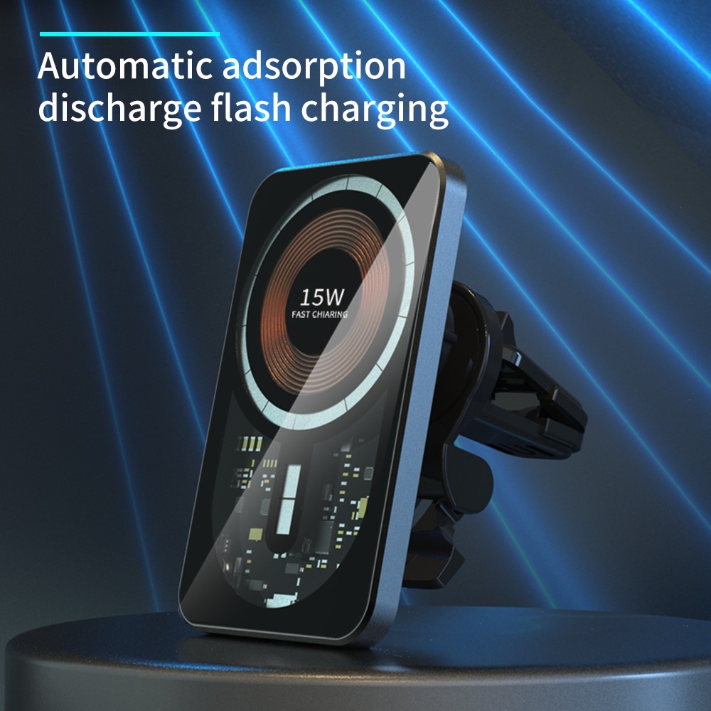 T11 Magnetic Car Wireless Charger for iPhone 13 / 12 Series 15W Fast Charging Stand Transparent Air Vent Mount Charger-3