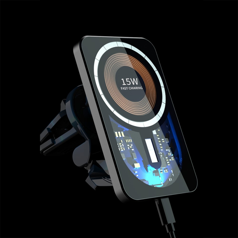 T11 Magnetic Car Wireless Charger for iPhone 13 / 12 Series 15W Fast Charging Stand Transparent Air Vent Mount Charger-7