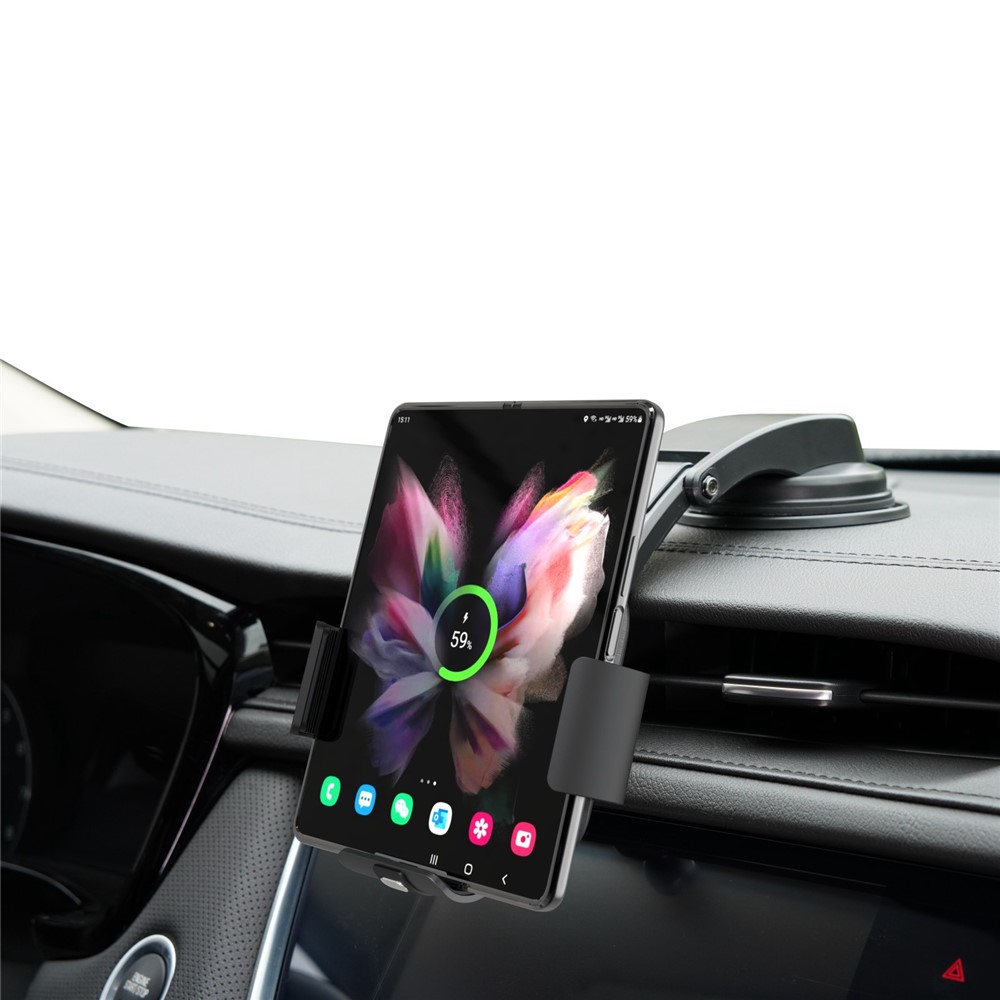 S11 Bi-color Electromagnetic Induction Wireless Charger Foldable Screen Phone Clamp Holder Car Air Vent / Dashboard / Windshield Mount Bracket for Samsung Huawei Qi-enabled Phones-8