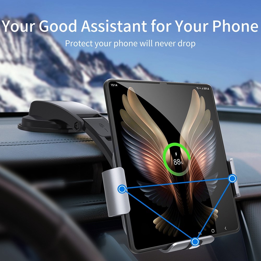 S8 Car Holder Foldable Phone Clamp Mount Coil Electromagnetic Induction Wireless Charger for Samsung Galaxy Fold / Huawei Mate X-10