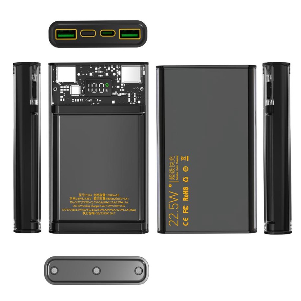 E39 20000mAh Portable Charger 22.5W Power Bank LED Display Dual-sided Clear Design QC 3.0 PD 20W Quick Charge Phone External Battery-8