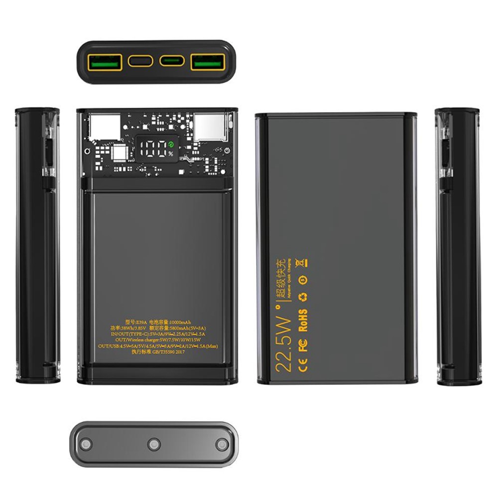 E39 10000mAh 22.5W Power Bank Dual-sided Clear Design PD 20W Quick Charging External Battery-8