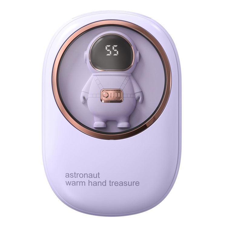 A313 2-in-1 Hand Warmer Power Bank Cute Portable Charger Mini Heater 3-Speed Adjustable Hand Warmer with Digital Display - Purple