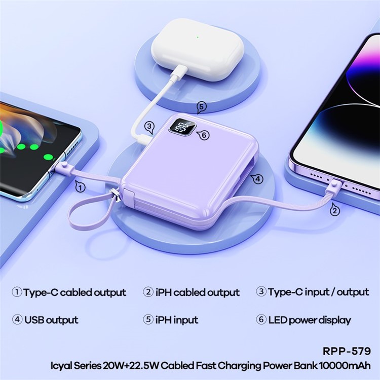REMAX RPP-579 Lcyyl Series 20w + 22,5w Cadir Fast Charging Power Bank 10000mAh Charger Téléphonique Portable - Bleu-2