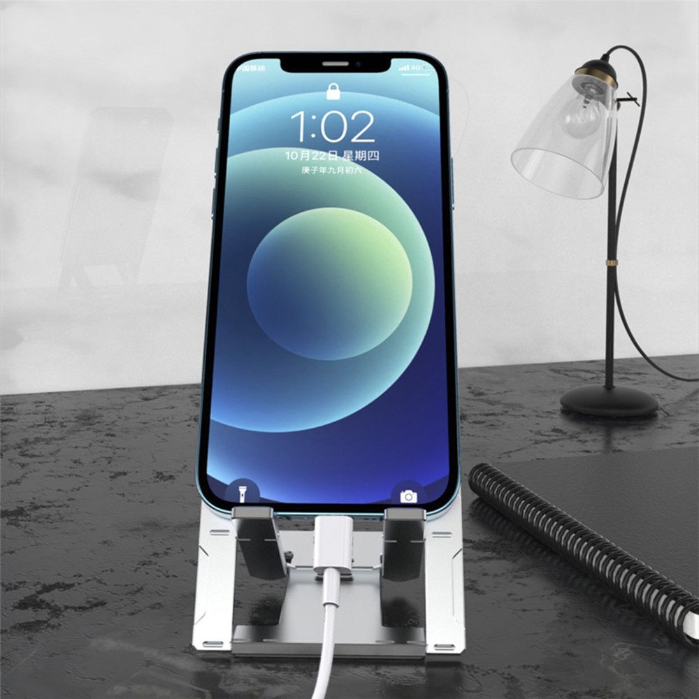 Portable Ultra-thin Aluminum Alloy Mobile Phone Holder Adjustable Desktop Phone Bracket Stand - Silver-2