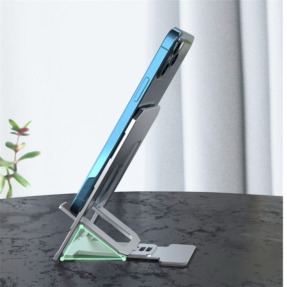 Portable Ultra-thin Aluminum Alloy Mobile Phone Holder Adjustable Desktop Phone Bracket Stand - Silver-4