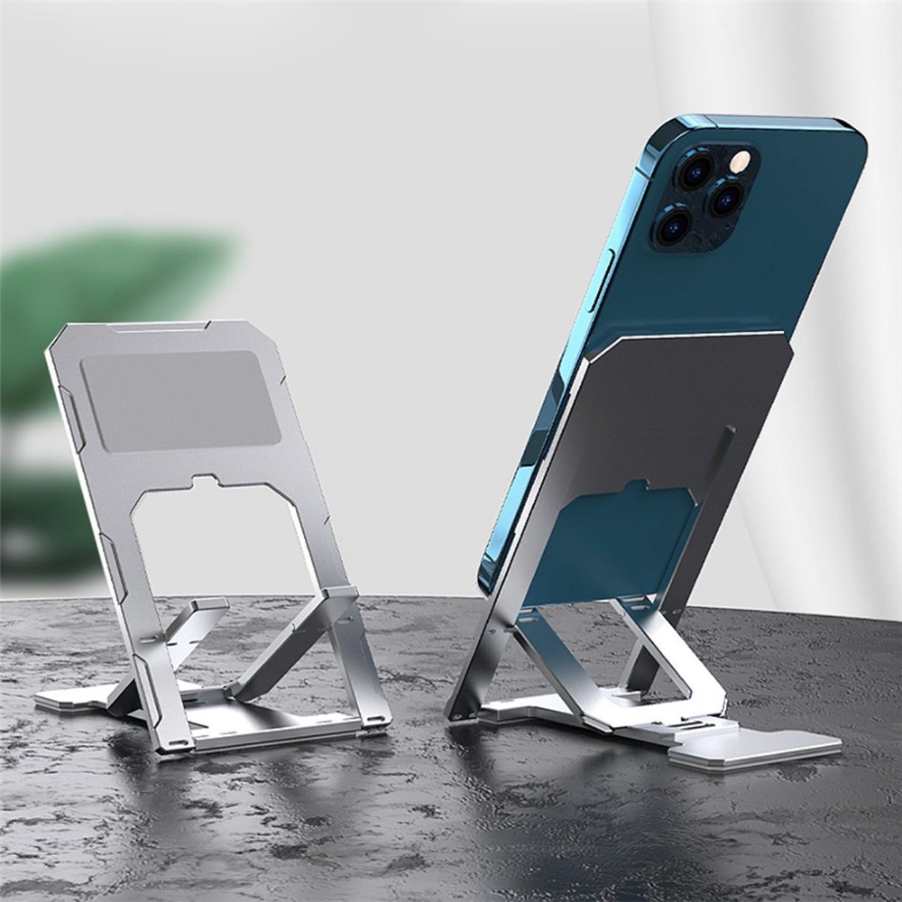 Portable Ultra-thin Aluminum Alloy Mobile Phone Holder Adjustable Desktop Phone Bracket Stand - Silver-5