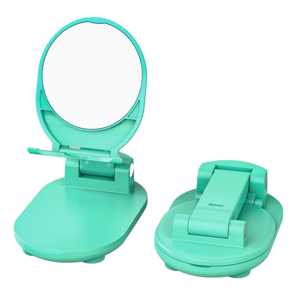 Foldable Mobile Phone Holder Adjustable Height Desktop Phone Bracket Stand with Makeup Mirror - Lake Blue-1