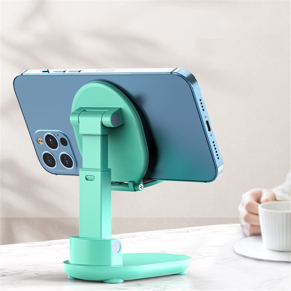 Foldable Mobile Phone Holder Adjustable Height Desktop Phone Bracket Stand with Makeup Mirror - Lake Blue-2