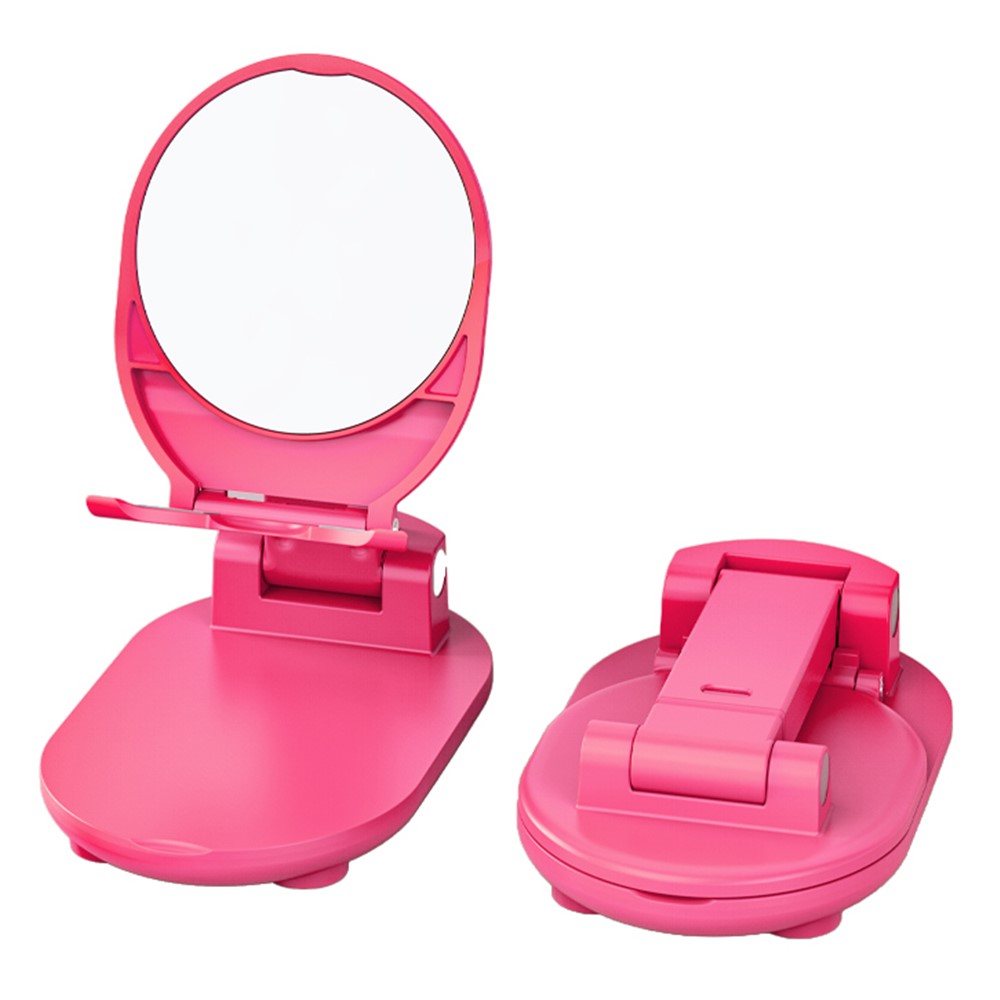 Foldable Mobile Phone Holder Adjustable Height Desktop Phone Bracket Stand with Makeup Mirror - Rose-1