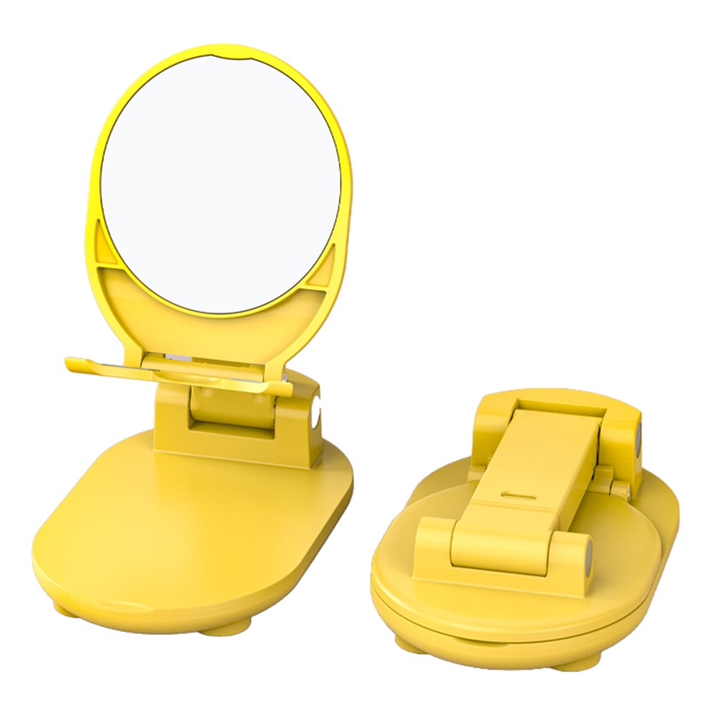Foldable Mobile Phone Holder Adjustable Height Desktop Phone Bracket Stand with Makeup Mirror - Yellow-1