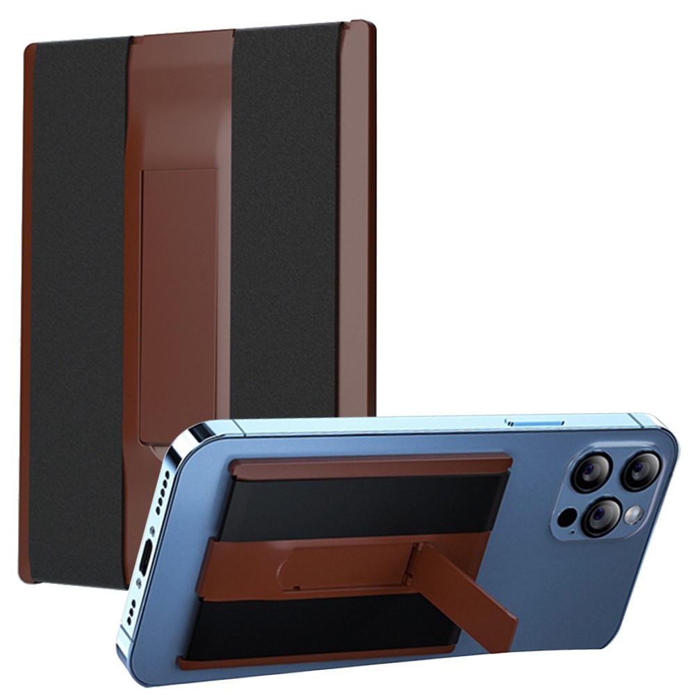 Adhesive Phone Holder Tablet Bracket with Hand Strap and Kickstand Support Magnetic Charging - Brown-1