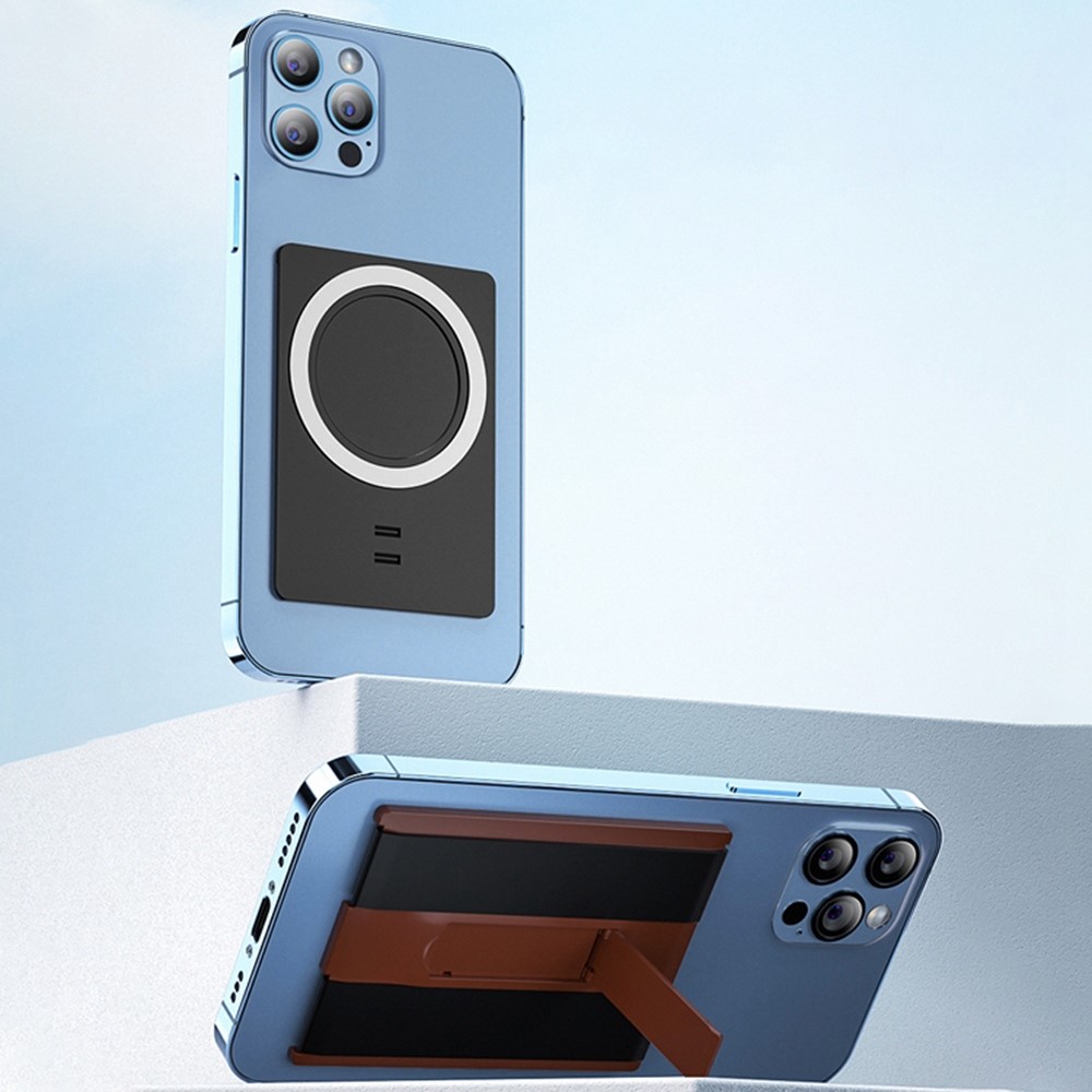 Adhesive Phone Holder Tablet Bracket with Hand Strap and Kickstand Support Magnetic Charging - Brown-3