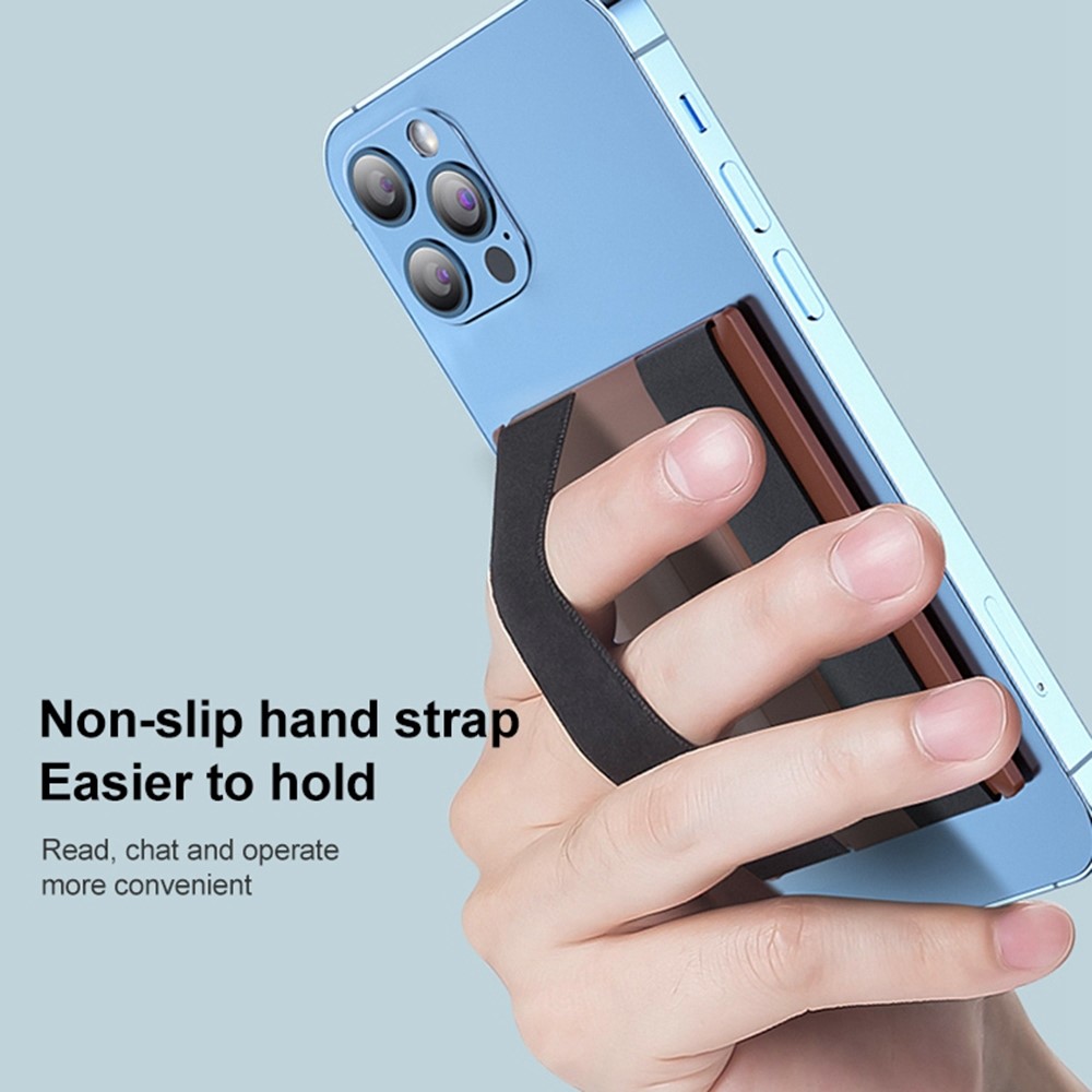 Adhesive Phone Holder Tablet Bracket with Hand Strap and Kickstand Support Magnetic Charging - Brown-5