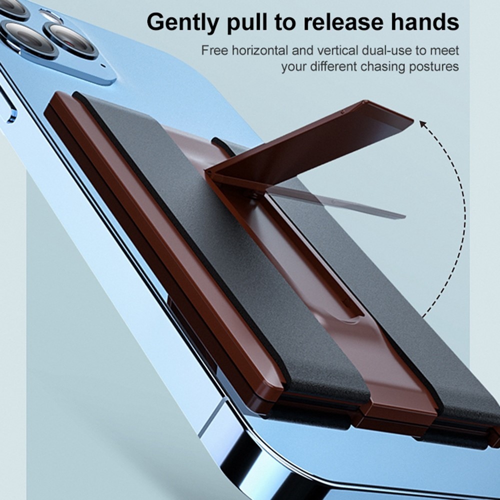 Adhesive Phone Holder Tablet Bracket with Hand Strap and Kickstand Support Magnetic Charging - Brown-6