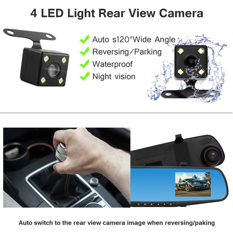 3.5-inch Front 1080P Back 720P HD Dual Lens Car Rearview Mirror Camera Dash Cam DVR V39A-7